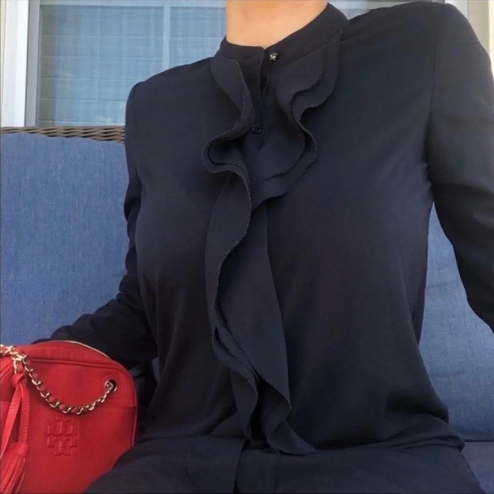 NWT TORY BURCH JANE RUFFLE NECK FLOUNCE HEM NAVY SHIFT DRESS SIZE  14